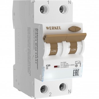 Дифференциальный автомат WERKEL W922P256 1P+N 25 A 30 mА 6 kА C А