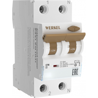 Дифференциальный автомат WERKEL W922P324 1P+N 16 A 10 mА 6 kА C A