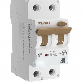 Дифференциальный автомат WERKEL W922P326 1P+N 32 A 30 mА 6 kА C А