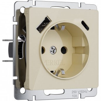 Розетка с заземлением, шторками и USB тип A+C WERKEL W1171743 (айвори акрил)