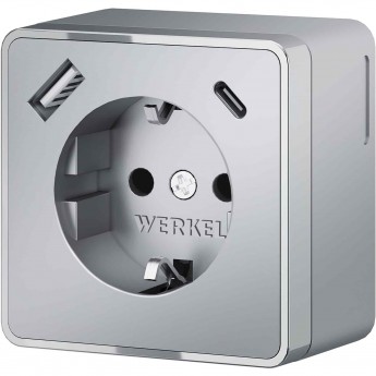 Розетка WERKEL GALLANT W5071706 с заземлением, шторками и USB тип A+C серебряный