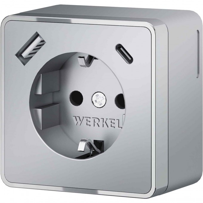 Розетка WERKEL GALLANT W5071706 с заземлением, шторками и USB тип A+C серебряный a057701