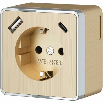 Розетка WERKEL GALLANT W5071710 с заземлением, шторками и USB тип A+C шампань рифленый