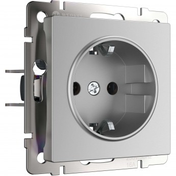 Розетка WERKEL W1171106 с заземлением и шторками, серебряный