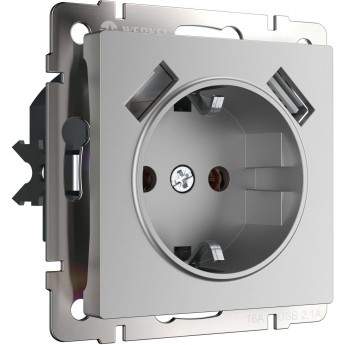 Розетка WERKEL W1171506 с заземлением, шторками и USBх2, серебряный Розетка WERKEL W1171506 с заземлением, шторками и USBх2, серебряный