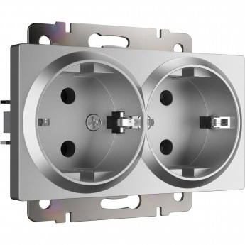 Розетка WERKEL W1172065 двойная с заземлением серебряный матовый