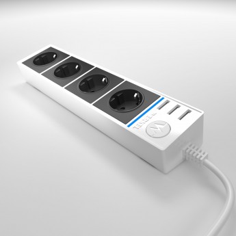 Розеточный блок WERKEL WL20-04-03 4-х местный + 3 USB белый/черный