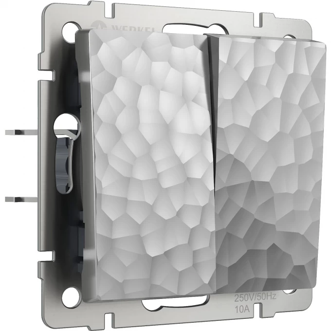 Выключатель двухклавишный WERKEL HAMMER W1222006 проходной, серебряный a052084 Выключатель двухклавишный WERKEL HAMMER W1222006 проходной, серебряный a052084