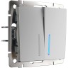 Выключатель двухклавишный WERKEL W1120106 с подсветкой, серебряный Выключатель двухклавишный WERKEL W1120106 с подсветкой, серебряный