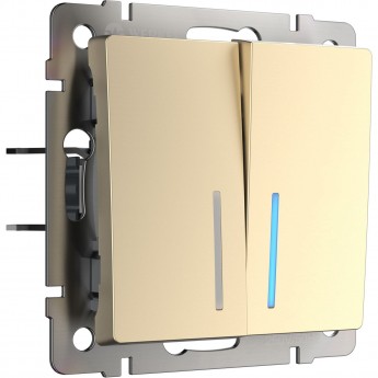 Выключатель двухклавишный WERKEL WL11-SW-2G-LED с подсветкой, шампань