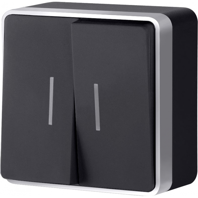 Выключатель WERKEL W5020134 двухклавишный с подсветкой Gallant черный с серебром a051144